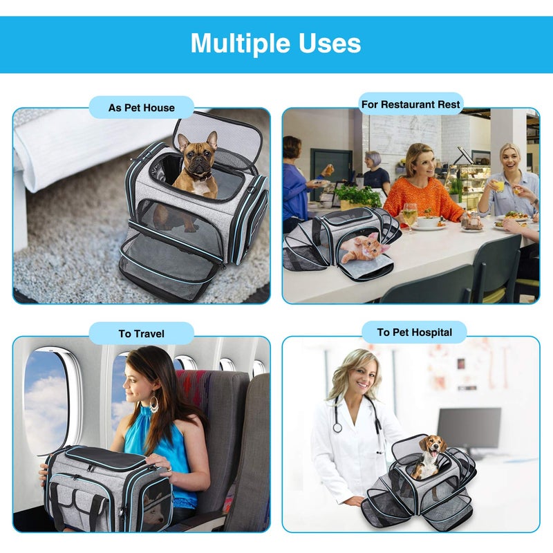 MASKEYON Airline Approved Pet Carrier, Large Soft Sided Pet Travel TSA Carrier 4 Sides Expandable Cat Collapsible Carriers with Removable Fleece Pad and Pockets for Cats Dogs and Small Animals - Image 4